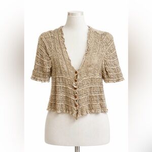 Natural Life Boho Crochet Cardigan XL Cottagecore Beige Button Sweater